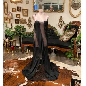 vintage Frederick's of Hollywood Sheer Slip Dress lingerie nightgown 1X Black